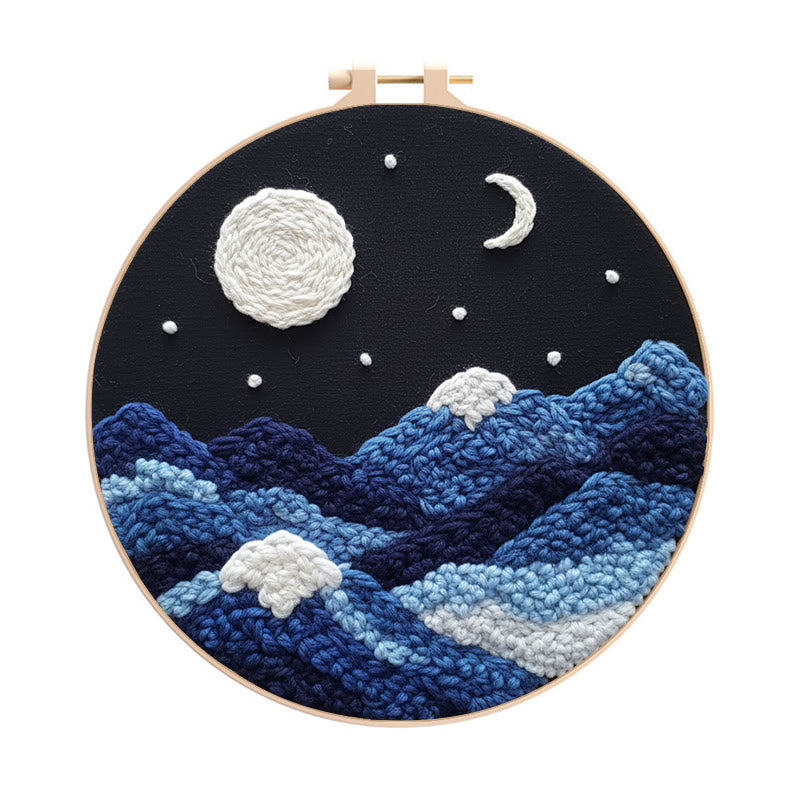Lunar Wave Mountain Range Punch Needle Kit - Peaceful Handcraft Choice | Bedroom Vibe Enhancer - 8 inch Hoop Kit - image 0