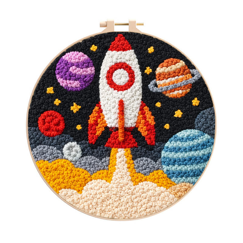 Space Rocket Adventure Punch Needle Kit - Playful Handcraft Experience | Creative Bedroom Styling Pick - 8 inch Hoop Kit - image 0