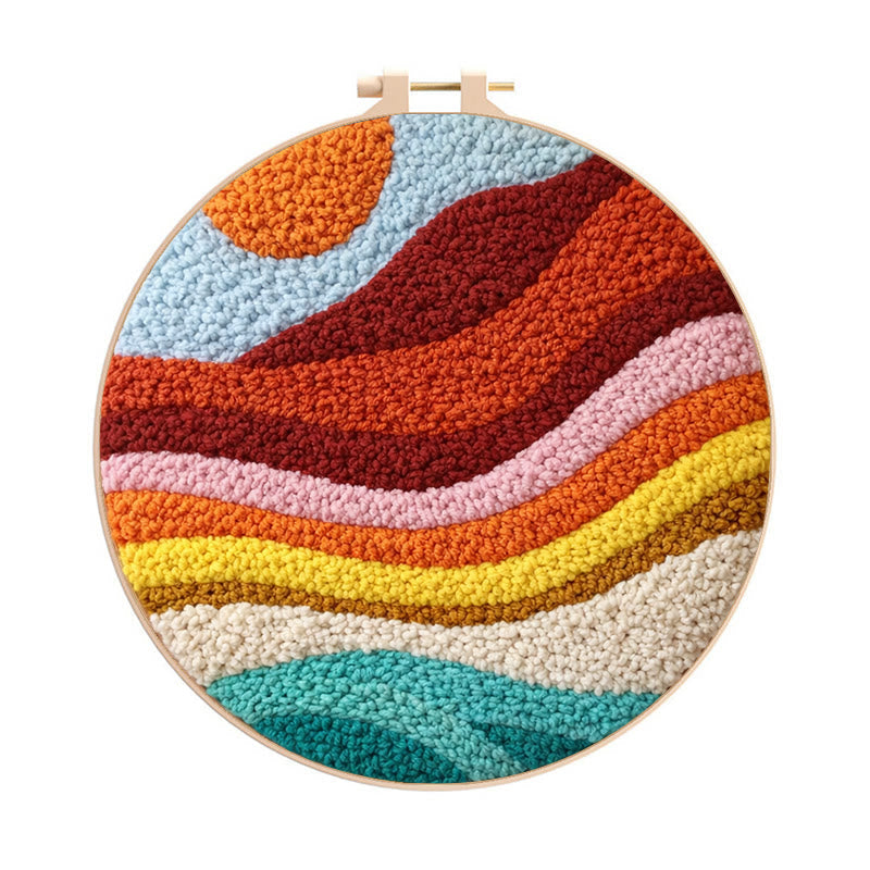 Sunset Wave Landscape Punch Needle Kit - Artistic Diy Project | Novice Friendly Craft Pick - 8 inch Hoop Kit - image 0