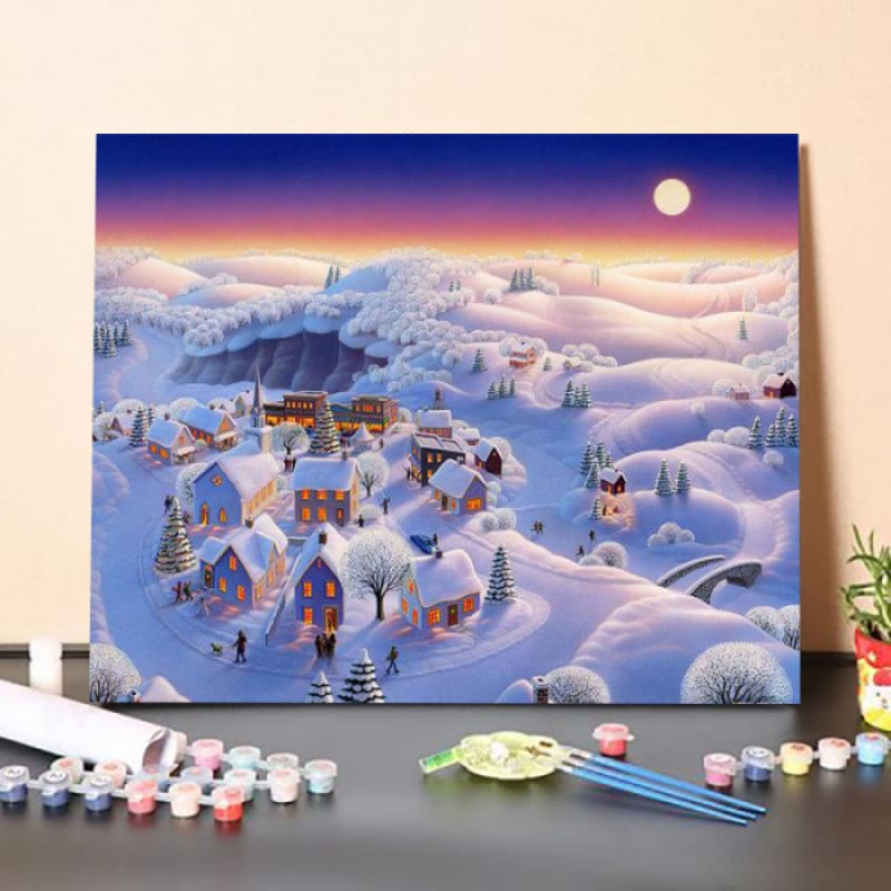 Paint By Numbers Kit Snow Covered Village – The Fox Collection